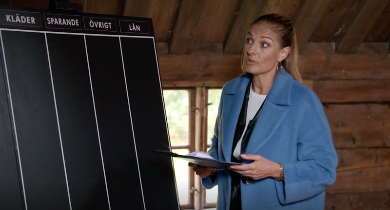 Programledaren Magdalena Kowalczyk presenterar Gayls budgettavla Programledaren Magdalena Kowalczyk presenterar Gayls budgettavla